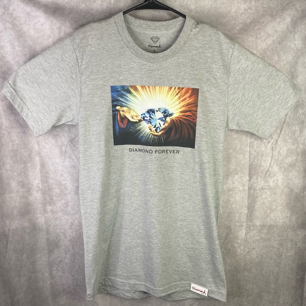 Diamond Supply Co. Forever Jesus Hands Gray Graphic Print T-Shirt Size Small